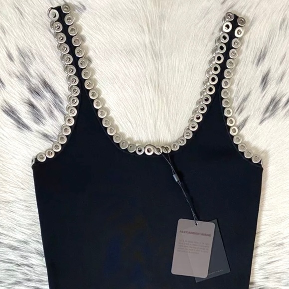 ALEXANDER WANG RIVET ADORNED MINI CAMI DRESS, SZ XS BLACK - Picture 2 of 11